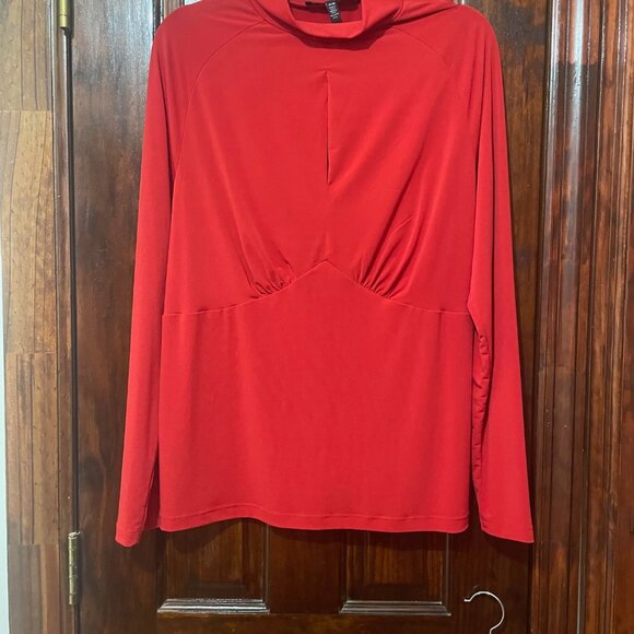 Mock Neck Top With Keyhole -  Tango Red - Picture 6 of 7